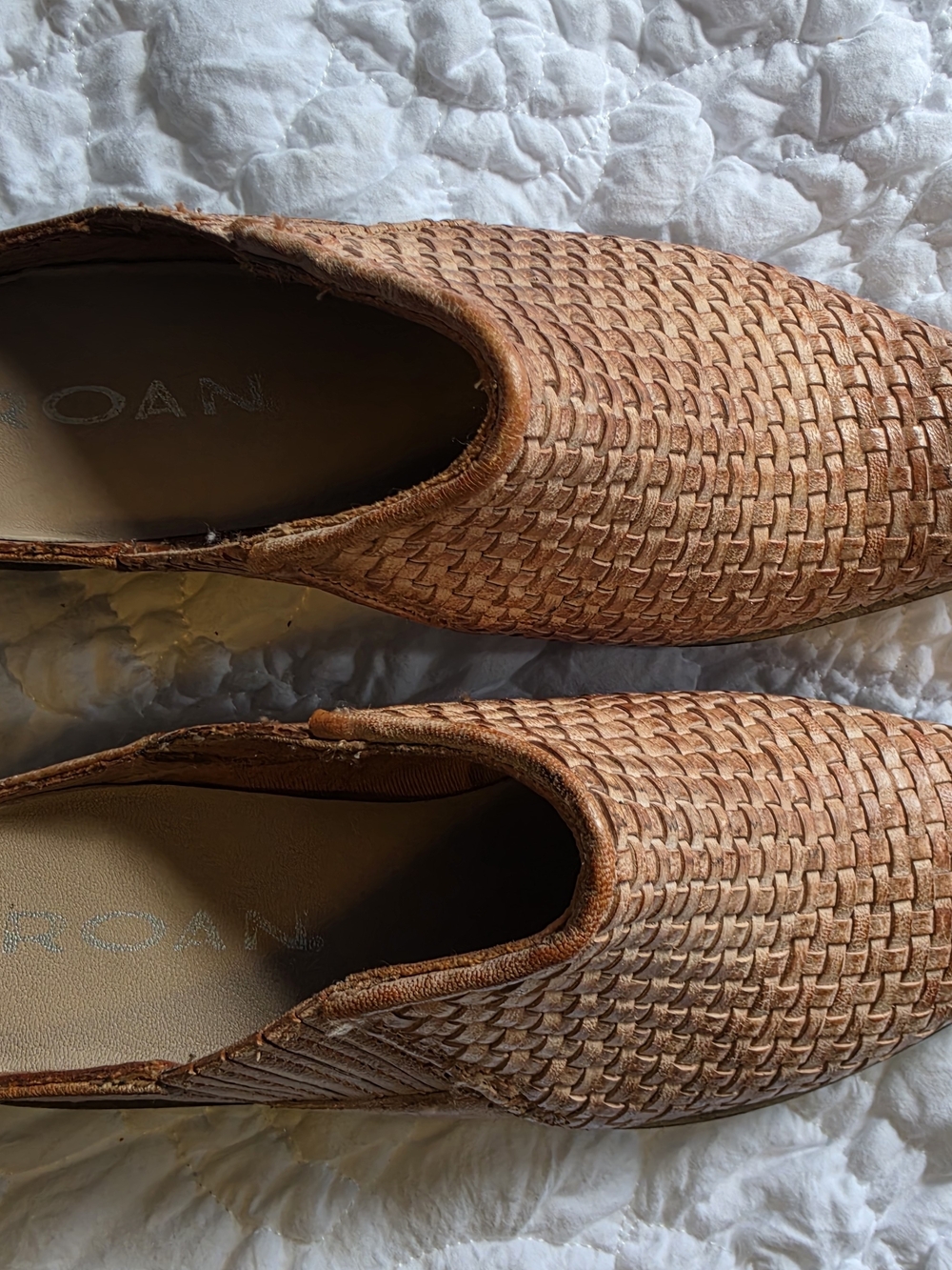 Roan Woven Leather Mules in Tan